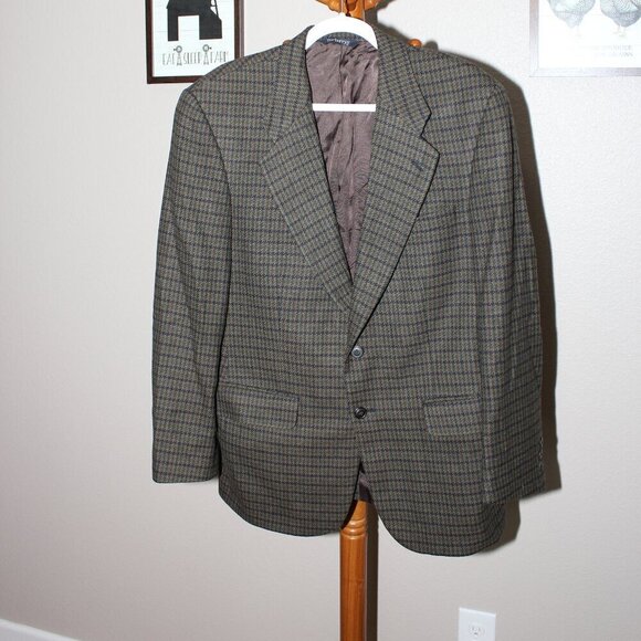 Burberrys Mens Vintage Sport Coat Wool Green Navy Houndstooth see measurements - Picture 1 of 14
